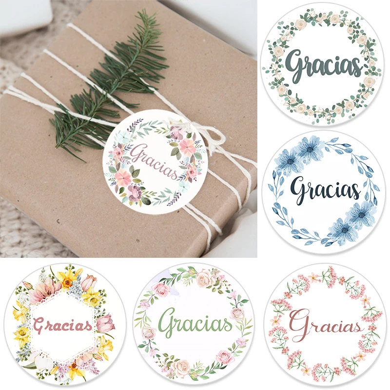 Pegatinas decorativas con marco Floral, para sello Gracias pegatina, Navidad, boda, Acción de Gracias, papelería