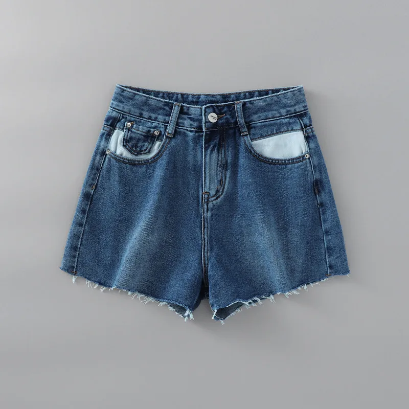 Navy blue Летняя Новинка, модные уличные джинсовые шорты с высокой талией, однотонные, широкие, для женщин, женские, дикие, тонкие, обтягивающие, джинсовые шорты для женщин - Цвет: Navy blue