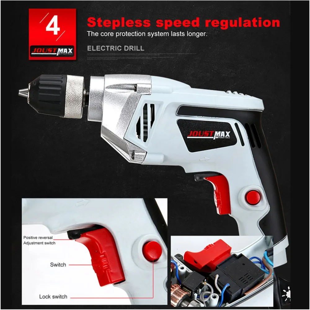 550W Electric Handheld Screwdriver Drill Self-lock Chuck/Metal Chuck Electric Drilling Machine Mini Hand Drill Power Tool