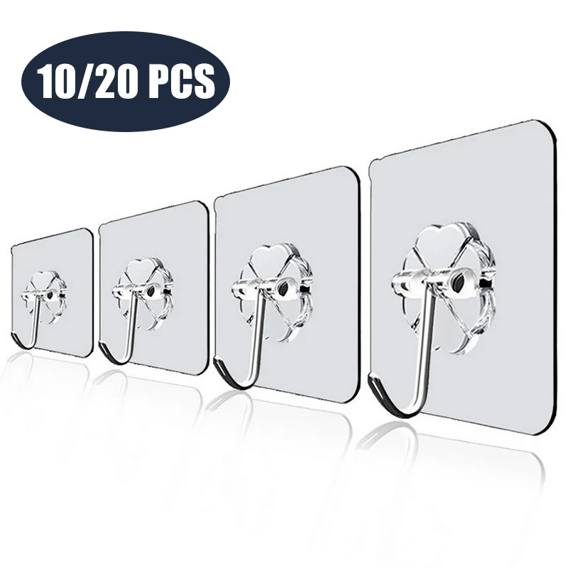 

10/20pcs 6x6cm Transparent Strong Self Adhesive Door Wall Hanger Hooks Suction Heavy Load Rack Sucker Hook for Kitchen Bathroom