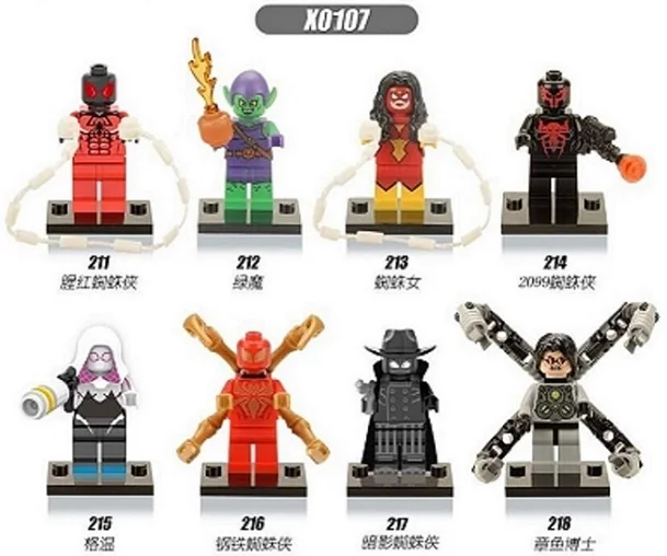 

Super Heroes Building Blocks Captain America Iron Spider-Man Gwen Green Goblin Bricks Dolls Figures For Children Gift Toys X0107