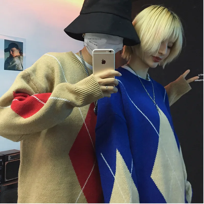 Diamond Lovers Trend Sweater Hit Color Male Easy Round Neck Knitting Unlined Upper Garment M831 -p70 | Мужская одежда