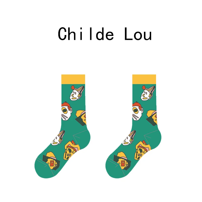 LOUGONGZI custom print socks funny creative happy color different art pattern cotton fashion classic cote painting geometric