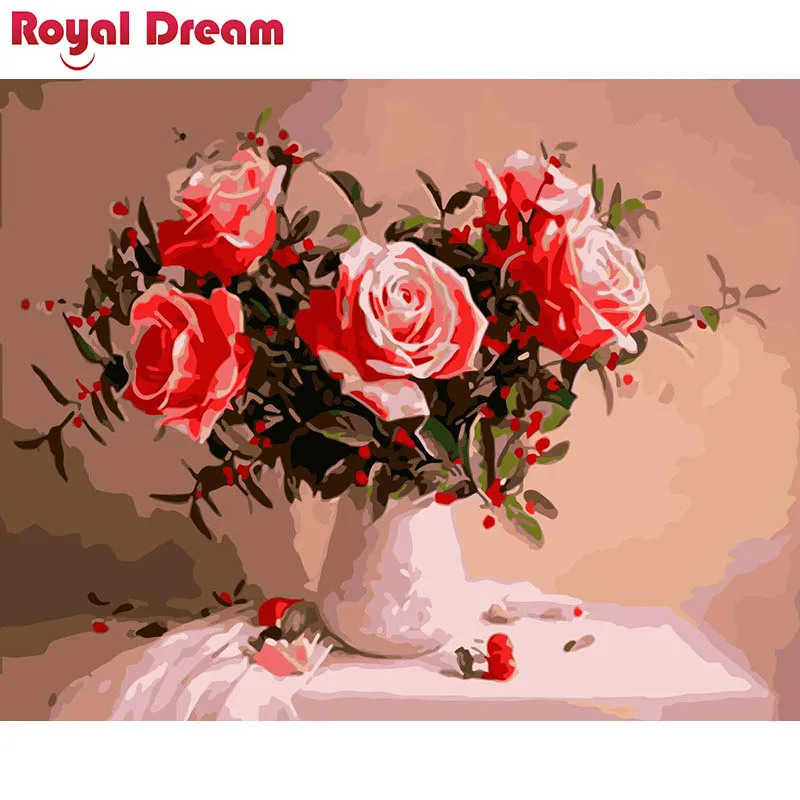 Роза ваза DIY картина по номерам холст для дома Настенная Раскраска домашнего