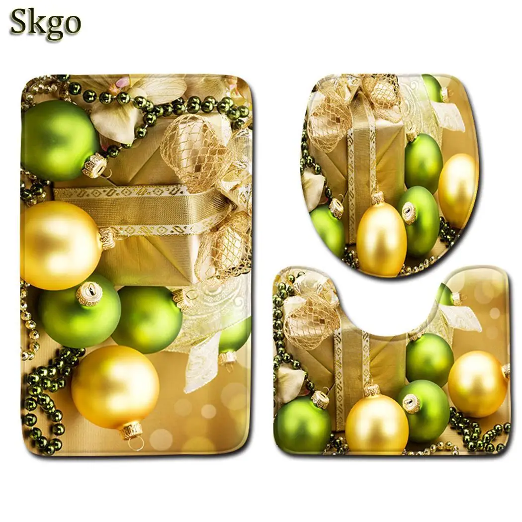 Christmas Bathroom Toilet Seat Cushion 3pcs Non-slip Absorbent Pad Christmas, Party 8 types Pattern Set