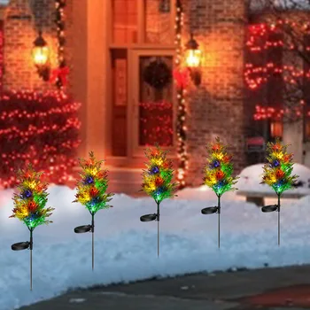 

2pcs LED Solar Lamp Easy Install Ground Insert Front Door Fence Outdoor Waterproof Cypress Tree Decorative Lawn PC Path Garden