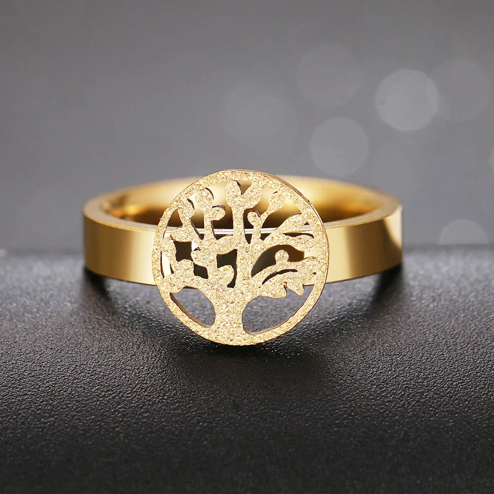 Классические кольца для женщин из нержавеющей стали, матовые кольца с узором, кольца на палец для девушек, Роскошные вечерние кольца на свадьбу, ювелирные изделия R5 - Цвет основного камня: Gold