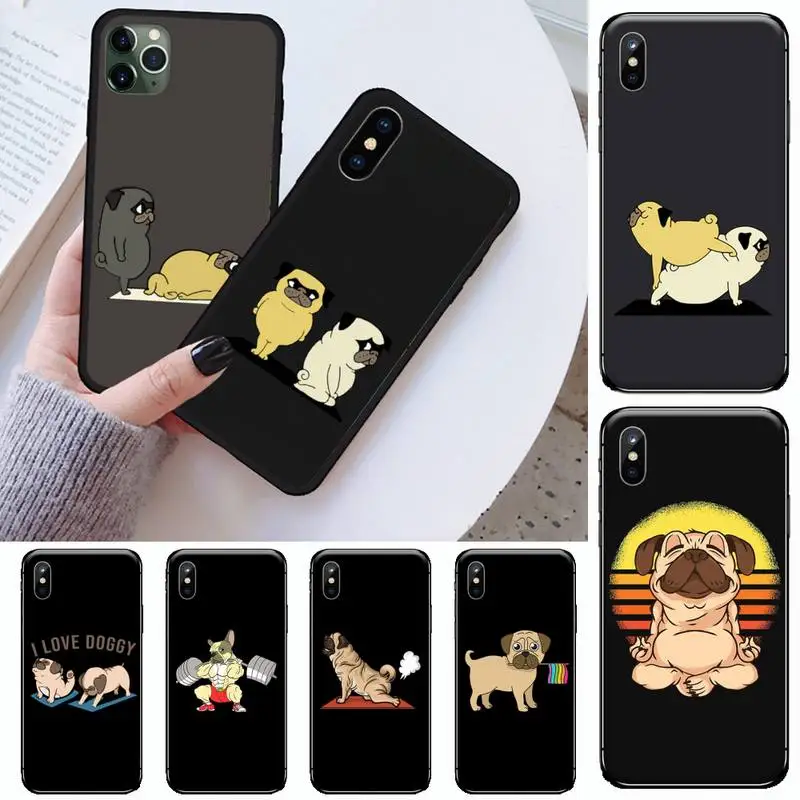 

Cute Cartoon Pug Animal Yoga Phone Case for iPhone 11 12 pro XS MAX 8 7 6 6S Plus X 5S SE 2020 XR