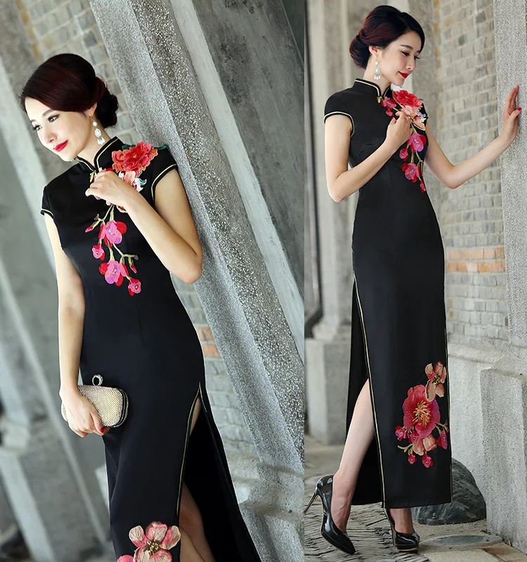 Женское элегантное вышитое длинное платье Cheongsam с коротким рукавом для свадебной вечеринки, Восточное Ретро женское платье Qipao, одежда официанта