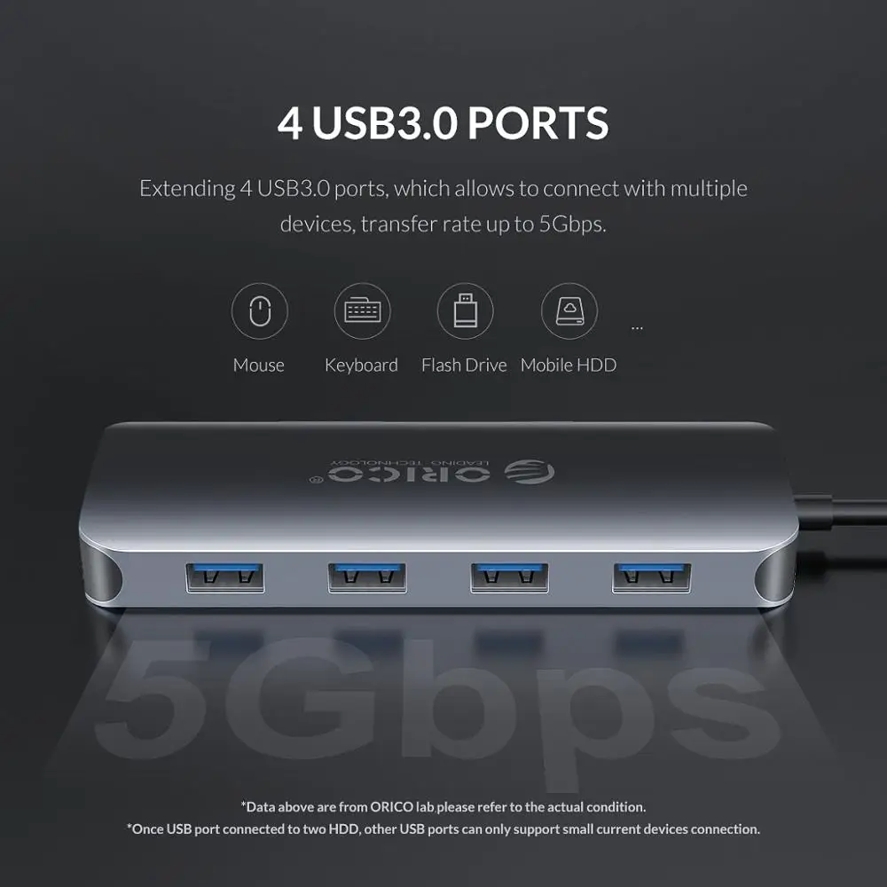 ORICO USB C концентратор для USB3.0 HDMI VGA 100 Вт PD RJ45 кардридер аудио адаптер док-станция для MacBook Pro Аксессуары сплиттер type C 3,1