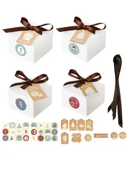 

24 Sets Christmas Advent Calendar Kraft Paper Candy Box With Tags Stickers Ribbon Gift Storage Decoration Advent Calendar Bag