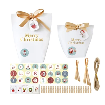 

24 Sets Christmas 1-24 Advent Calendar Cookie Candy Cartons with Tags Clips
