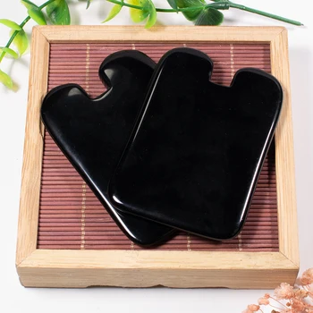 

1pc Guasha Scraper Stone Massage Natural Black Obsidian Jade Guasha Board Tool For Face Massage