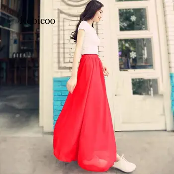 

Rebicoo Summer Women Maxi Skirt Two Layer Boho High Wasit Women Long Chiffon Skirt Saias Floor Length Women White Skirt