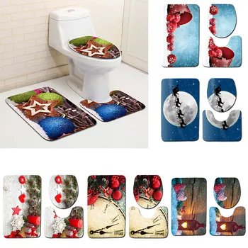 

3Pcs/Set Christmas Bathroom Mat Carpet Toilet Cover Rug 3D Pattern Decoration
