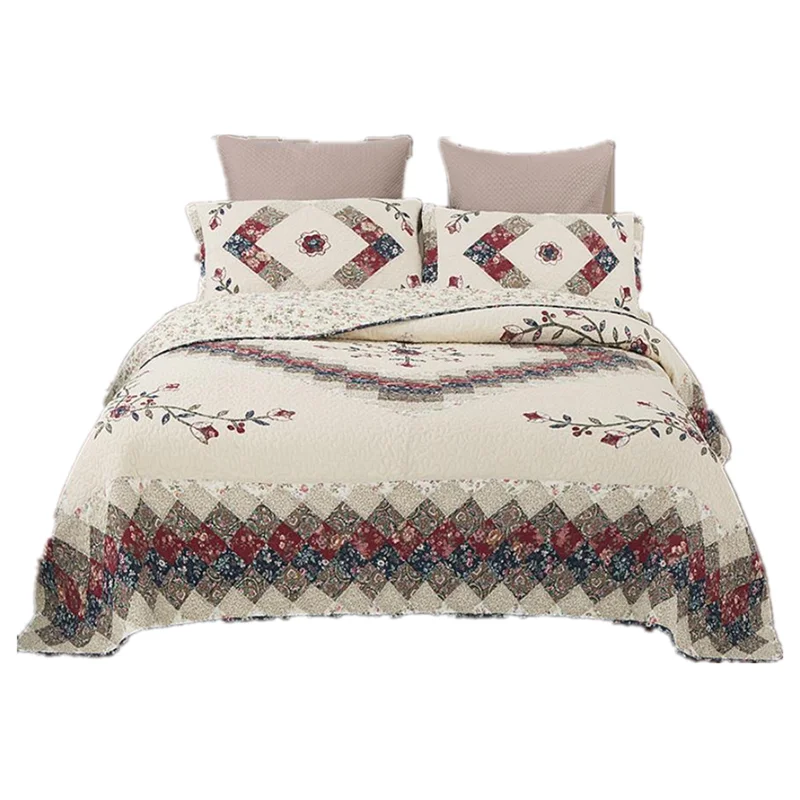 3pcs Realism style Bed cover Pastoral Garland Bedspread American style Bedding set Milky white Quilt Blanket Oversized bed