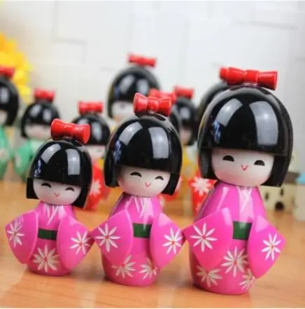 Новые милые деревянные куклы Kokeshi ручной работы в Восточном японском стиле для девочек 12 см - Цвет: Розовый