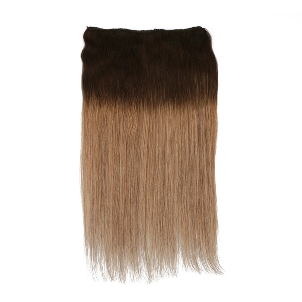 Toysww One Piece Clip in Hair Extensions Human Hair Double Weft Clip on Extensions Balayage Brown #2/2/8