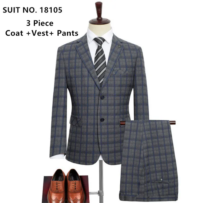 3 Piece NO. 18105 Клетчатые костюмы для мужчин Groomsman свадебные формальные 3 шт Бизнес Брюки Одежда Размер 5XL 6XL 7XL 8XL 9XL офисные формальные 2 комплекта - Цвет: 3 Piece NO. 18105