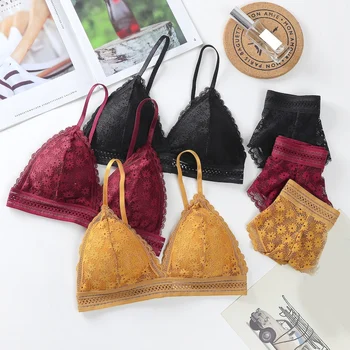 

7Colors Women Fresh Bra Set Sexy Lace Beauty Back Suit Underwear Two-piece Set Gather Seamless Women's Underwear Panties