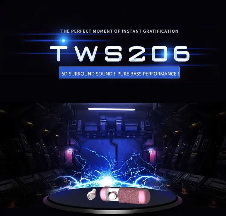 Tws 206, беспроводные наушники, bluetooth наушники, настоящие наушники, вкладыши, игровая гарнитура, шумоподавляющий чехол, свободные руки