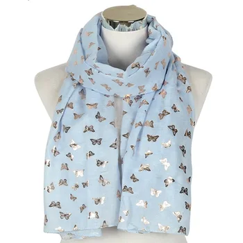 

New Design Woman Lady Animal Butterfly Pattern Scarf Bronzing Gilded Muslim Shawl Wraps