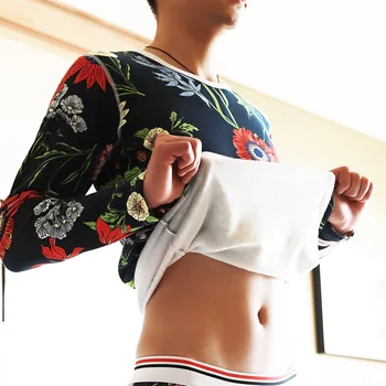 

Men's Thermal Underwear Tops Thick Plus Velvet Printing Thermo Thick Pajamas Compression Underwear T-shit