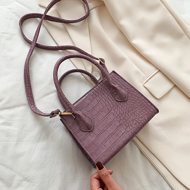 Bolso cruzado de cuero PU pequeño con patrón de cocodrilo para mujer, de Color sólido bolso de hombro, sencillo, para verano