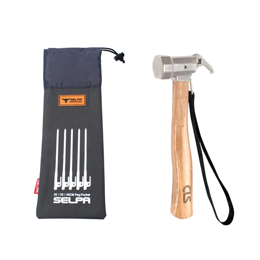 

Steel Camping Awning Tent Pegs Stake Mallet Hammer Extractor Puller With Bag