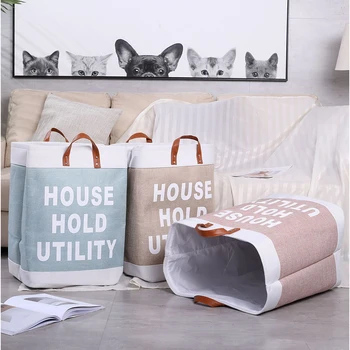 

Waterproof Cotton Linen Thickened Double Laundry Basket Collapsible Clothes Sundries Storage Organizer Beige, Gray (optional)