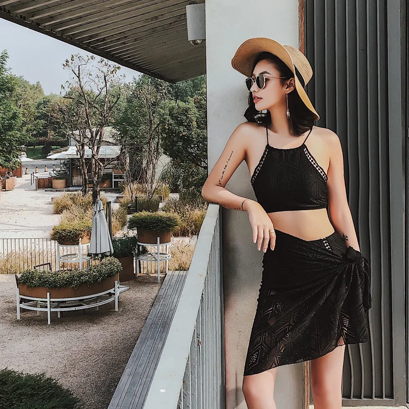 

New Style Bathing Suit Women's Lace Split Type Bikini Two-Piece Set with pi sha Conservative Slimming Small Bust Gathering Hot S