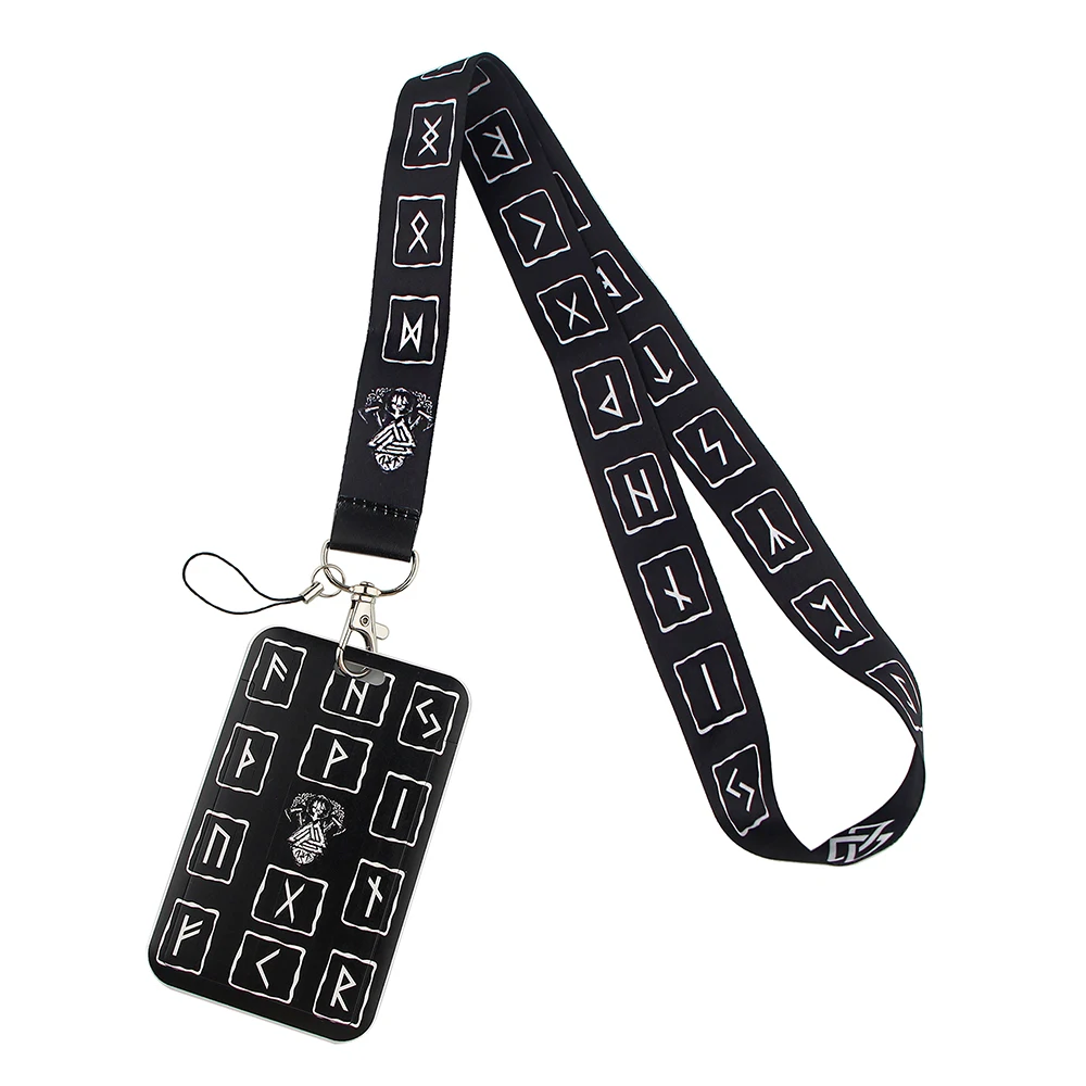 

ER628 Cool Viking Rune Painting Art Key Chain Lanyard Neck Strap For Phone Keys ID Card Creative Lanyards Card Holder