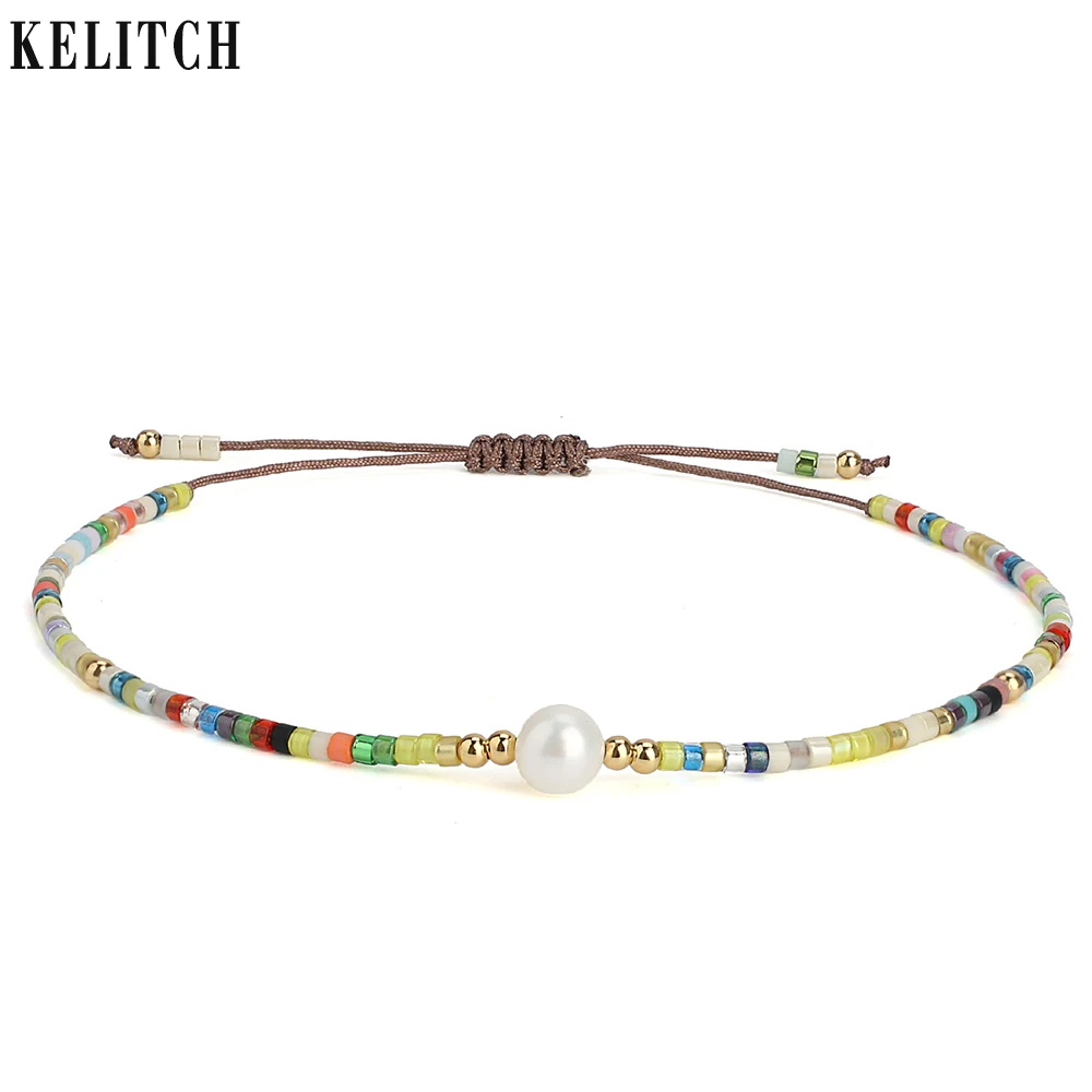 KELITCH красочные Seed бисера Strand браслеты тканые ручной работы тонкие веревки струнные манжеты браслеты Бохо Этнические украшения
