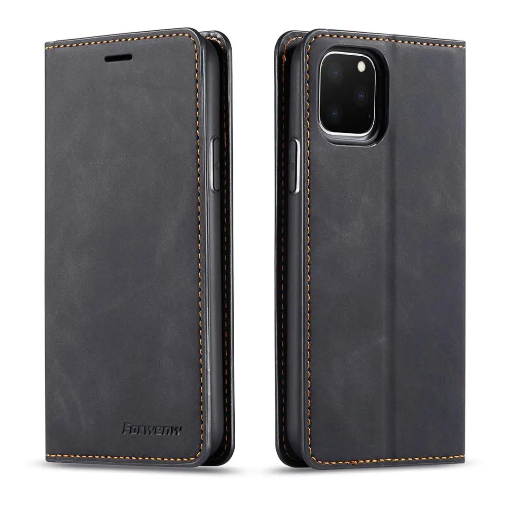 Кожаный флип-чехол для телефона для iPhone XSMAX XS XR X 8 7 6 6S Plus 5S SE магнитный держатель для карт задняя крышка для iPhone 11 Pro MAX Coque - Цвет: Black