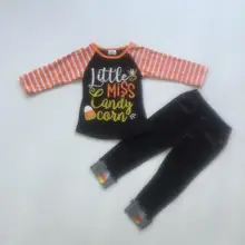 Осень-зима, Хэллоуин, одежда для маленьких девочек, комплекты одежды из хлопка с принтами «little miss ириски «Кэнди Корн» полосатые джинсы Штаны аксессуарами