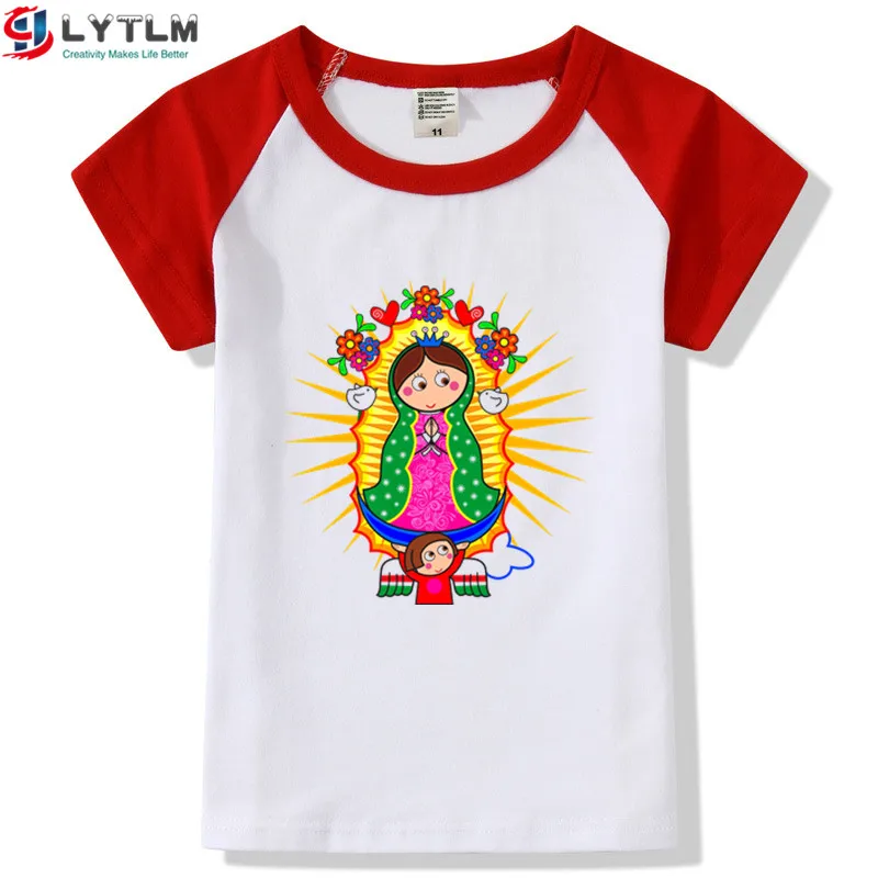 LYTLM Camisas De La Virgen De Guadalupe/Топы И Футболки Для девочек 14 лет, ХХХ, Детская футболка для девочек, милая летняя одежда для маленьких девочек - Цвет: DX Raglan Red