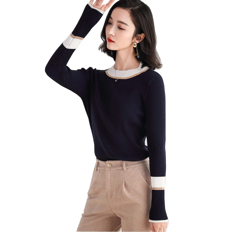 Elegant Autumn Winter Women Sweater Female Pullovers Casual Sweaters Fashion Patchwork Color Women's kz355 | Женская одежда
