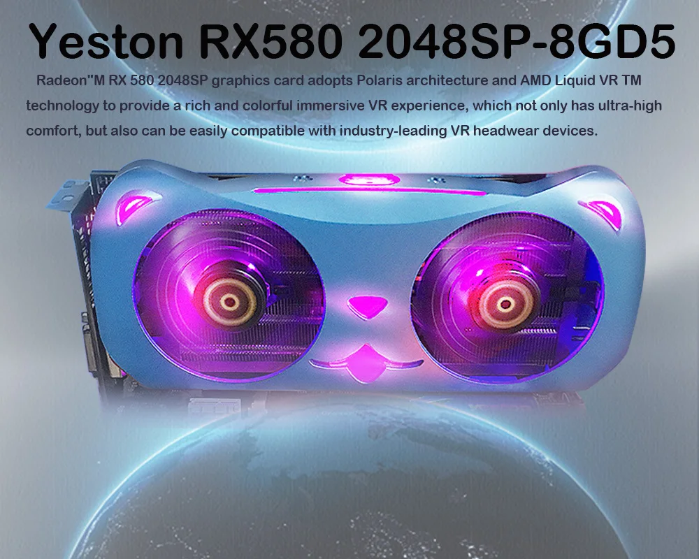 Yeston Radeon RX580 2048 SP 8G GDDR5 видеокарта игровая внешняя для настольного компьютера CUTE PET