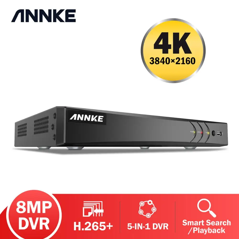 ANNKE-grabador DVR 5 en 1 H.265 + 4K, Ultra HD, vigilancia de 8MP, grabador DVR de salida de vídeo, acceso remoto, detección de movimiento, alerta de correo electrónico