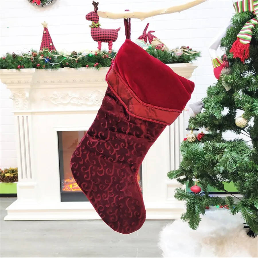 Рождественский подарок Рождественский чулок бархатный большой носок Санта Клаус Конфеты Подарочная сумка Рождественские елочные игрушки Рождественские Чулки s