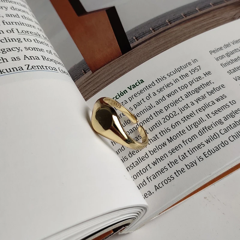 Peri'sBox 925 Стерлинговое Серебро Резьба исходное кольцо золото геометрические Глянцевые Кольца для женщин Любовь Сердце минималистское кольцо Регулируемый