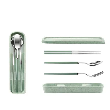 

Portable Tableware Set 304 Stainless Steel Chopsticks Fork Spoon Set Portable Kid Cutlery Set Adult Students Kitchen Camping 5CD