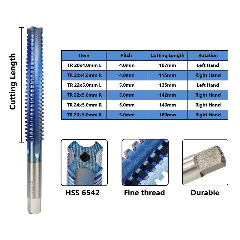 1pc TR20-26 Left/Right Hand Machine Screw Tap Drill Nano Blue Coated Metric Thread Tap For Drilling Metal HSS Machine Thread Tap