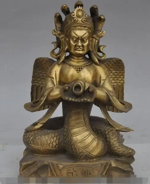 Chinese Bronze 5 Heads Snake Fairy Immortal Naga Kanya Kwan-yin Buddha Statue | Дом и сад