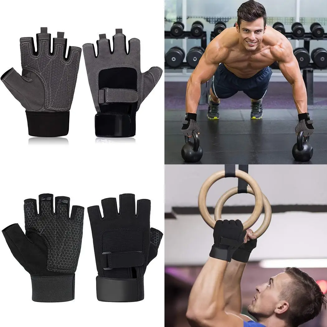 Men Cycling Rowing Weightlifting Power Grip Half Adults Finger Black, Gray Pair of Sports Exercise Gloves