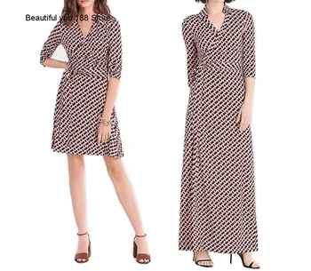 

Retro elegant classic printed wrap skirt women's one-piece lace-up waist slimming temperament holiday dress