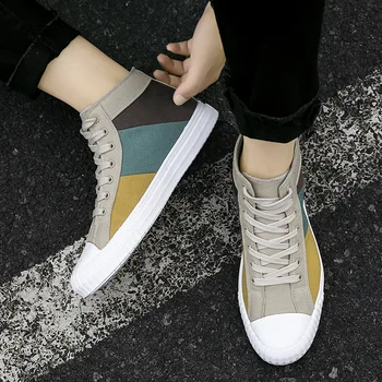 

Shoes Male Summer Ventilation Canvas Shoe Korean Spelling Color Casual Shoes Male Tide Male New Pattern Low Help Male In High