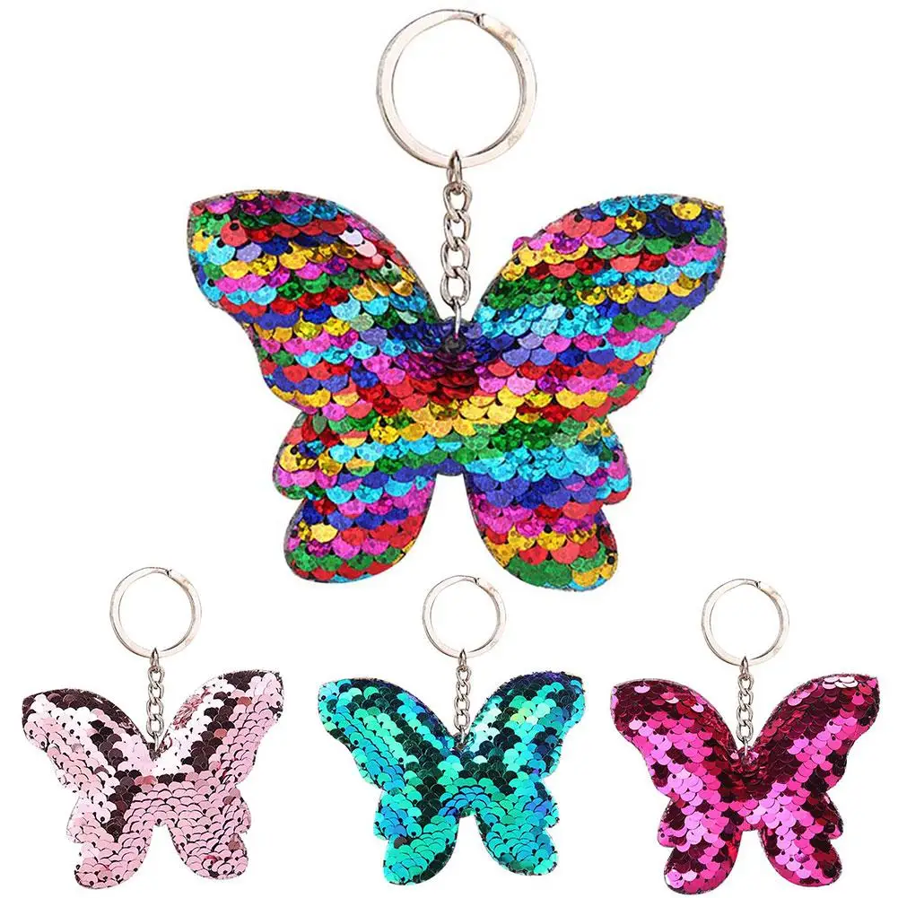 

Car Sparkling Colorful Sequins Butterfly Shape Pendant Keychain Car Key Ring Holder Hanging Decoration Keychain Sequins Decor 12