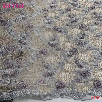 XIUYSAI, зеленый цвет, ручная работа, французская бисерная кружевная ткань,, 3d цветок, блестки, ткань, роскошная, полностью расшитая бисером, свадебная кружевная ткань, 5 ярдов - Цвет: as picture 03