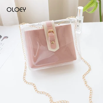 

2020 Trendy Transparent Jelly Pvc Women Messenger Bags Luxury Chain Handbags Clear Ladies Small Square Shoulder Bag Sac A Main